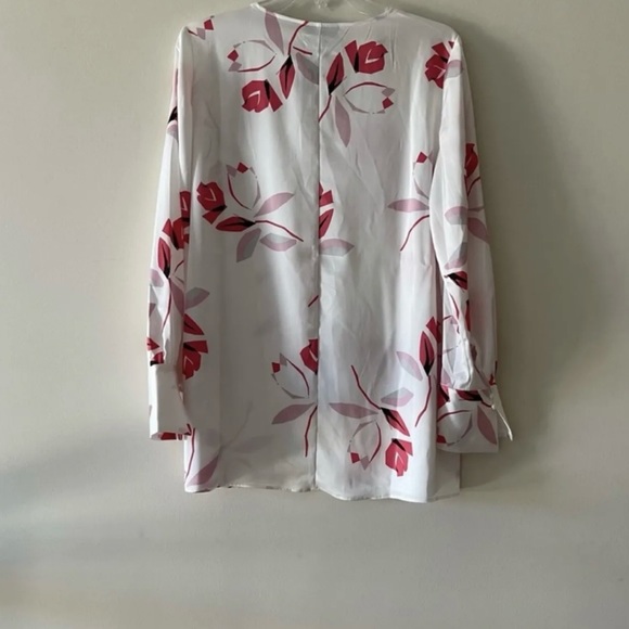 Alfani Floral Print Red Tie Front Long Sleeve Blouse - Picture 3 of 7